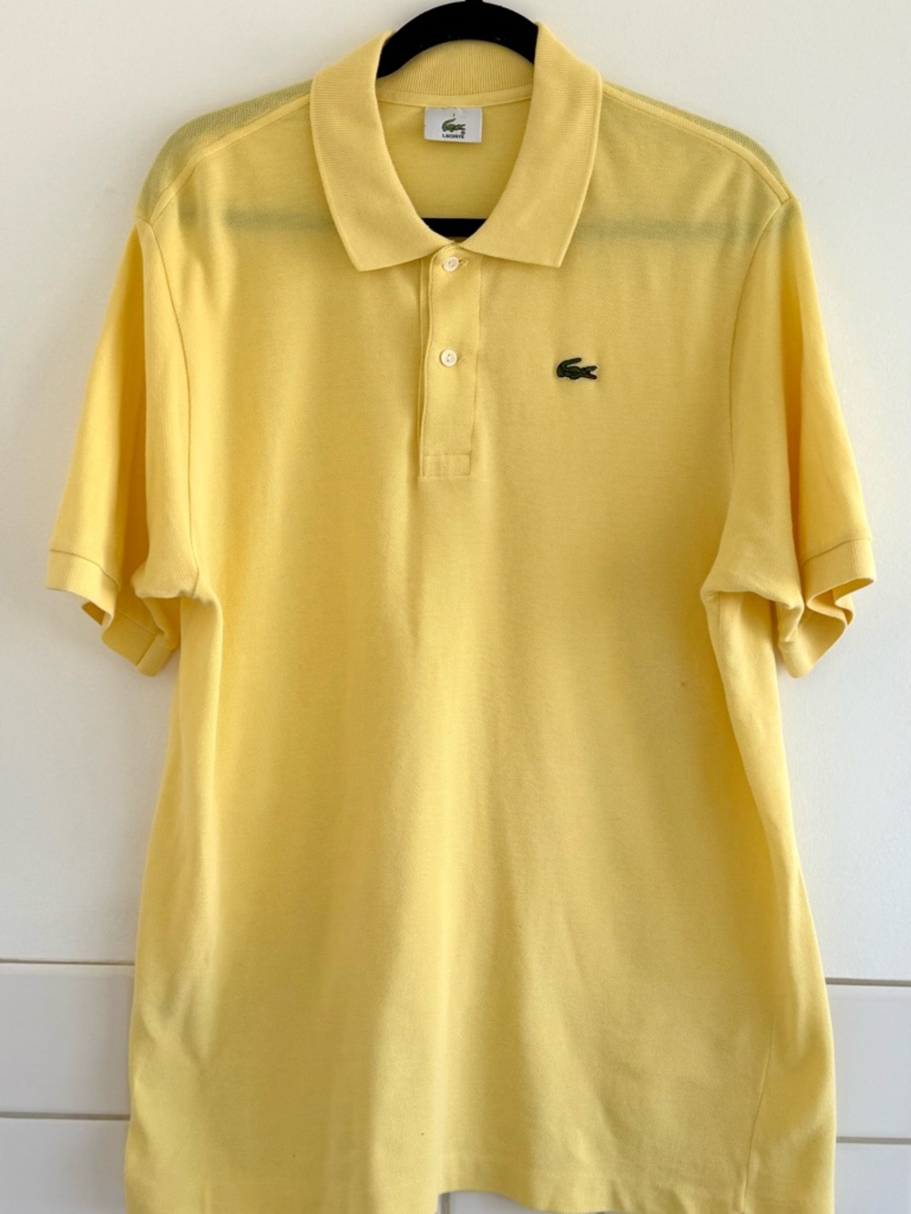 Lacoste Men's Yellow Cotton Short Sleeve Polo with Green Croc Logo. Sz: 7 (XL)
